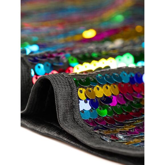 Sequin Crop Top Sparkle Glitter Short Sleeve Tee Club Party Rainbow - Picture 5 of 6